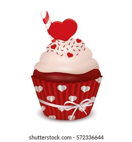 Valentine's day - Red Velvet Cupcake. Vector design.