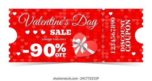Valentine's Day red vintage discount voucher with heart shaped gift box