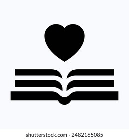 Valentines Day Related Book, Reading Book, Love And Romance, Isolated Silhouette Vector Icon.