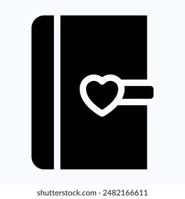 Valentines Day Related Diary, Note Book Love And Romance Icon, Isolated Silhouette Vector Icon.