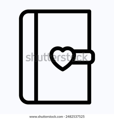Valentines Day Related Diary, Note Book Love And Romance Icon, Isolated Lineal Vector Icon.
