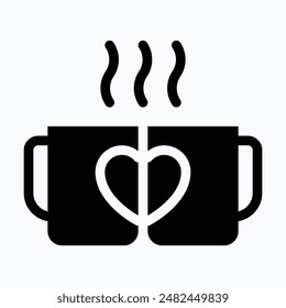 Valentines Day Related Hot Coffee Cup Icon, Love And Romance, Isolated Silhouette Vector Icon.
