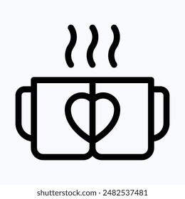 Valentines Day Related Hot Coffee Cup Icon, Love And Romance, Isolated Lineal Vector Icon.