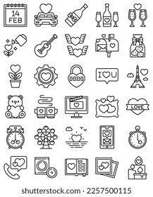 Valentines day related line icon set, vector illustration