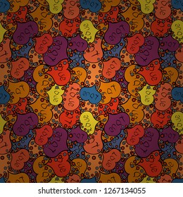 Valentines Day. Repeating texture. Typography lettering poster. Pattern for wrapping. Vector illustration. Orange, black and purple seamless heart pattern.