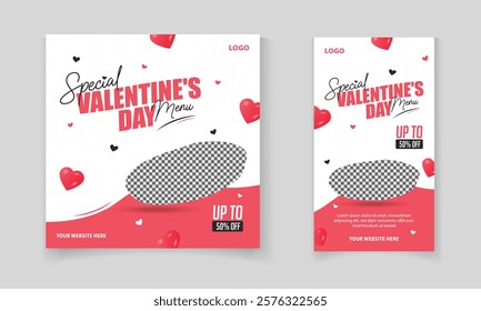 Valentine's Day restaurant food post design, business marketing, social media banner post template