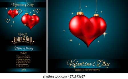 Valentine's Day Restaurant Menu Template Background for Romantic Dinner Event, Parties Flyer, Lunch Event Invitations, Love Cards and so on.