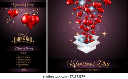 Valentine's Day Restaurant Menu Template Background for Romantic Dinner Event, Parties Flyer, Lunch Event Invitations, Love Cards and so on.