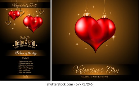 Valentine's Day Restaurant Menu Template Background for Romantic Dinner Event, Parties Flyer, Lunch Event Invitations, Love Cards and so on.