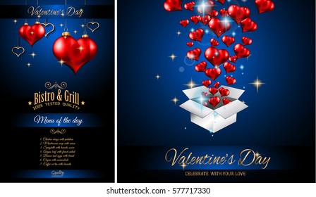 Valentine's Day Restaurant Menu Template Background for Romantic Dinner Event, Parties Flyer, Lunch Event Invitations, Love Cards and so on.