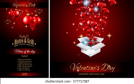 Valentine's Day Restaurant Menu Template Background for Romantic Dinner Event, Parties Flyer, Lunch Event Invitations, Love Cards and so on.