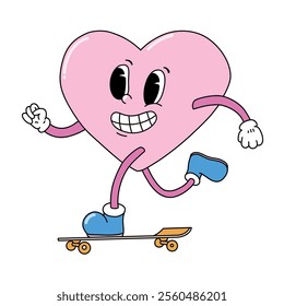 Valentine's day retro cartoon character of a heart mascot for prints, cards, posters, banners, stickers, sublimations, etc. EPS 10