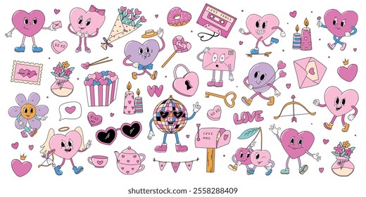 Valentine's day retro cartoon doodles collection for prints, stickers, clipart, planners, cards, posters, scrapbooking, stationery, etc. EPS 10
