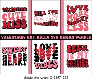 Valentines Day Retro Design Bundle,Groovy Retro Design,Retro Valentine's Day cut files Bundle,Valentine's Love quote retro wavy groovy Design,Valentine Bundle Design