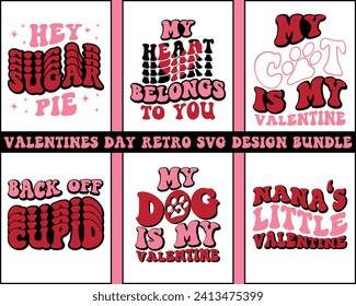 Pack de design rétro pour la Saint-Valentin, Groovy Retro Design, Valentine Bundle Design, Retro Valentine's Day cut files Bundle, Valentine's Love Citation rétro ondulé Design