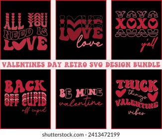 Valentines Day Retro Design Bundle,Valentine Bundle Design,Retro Valentine's Day cut files Bundle,Valentine's Love quote retro wavy groovy Design,Groovy Retro Design