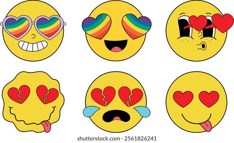 Valentine's Day Retro Emoji Cartoon Character.