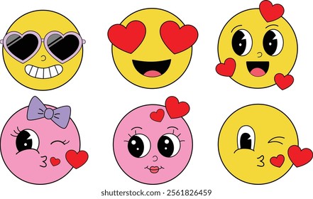 Valentine's Day Retro Emoji Cartoon Character.