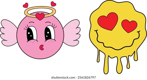 Valentine's Day Retro Emoji Cartoon Character.