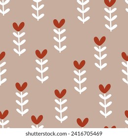 Valentines day retro modern repeating vector background, digital paper, seamless pattern with hand drawn elements and hearts