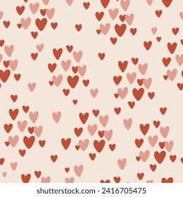 Valentines day retro modern repeating vector background, digital paper, seamless pattern with hand drawn elements and hearts