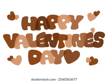 Valentine's Day retro pop typography. Vector illustration. Chocolate colored letters. White background.
