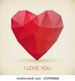 Valentine's Day retro ruby heart vector card design. layered.  