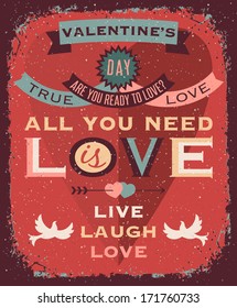 Valentines day retro style poster
