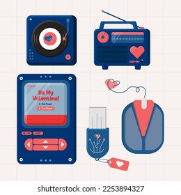 Valentines day retro vintage element collections in flat illustration simple cute and elegant vector design