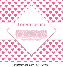 Valentines day with rhombus text frame and many hearts, vector illustration