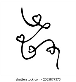 Valentine's Day ribbon love heart doodle vector illustrations black and white hand drawn