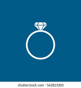 Valentines Day Ring With Diamond Flat Icon On Blue Background