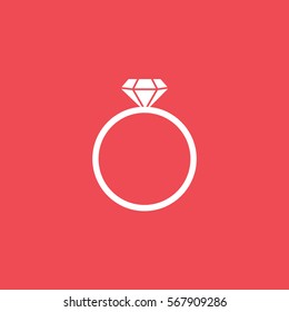 Valentines Day Ring With Diamond Flat Icon On Red Background