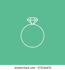 Valentines Day Ring With Diamond Line Icon On Green Background