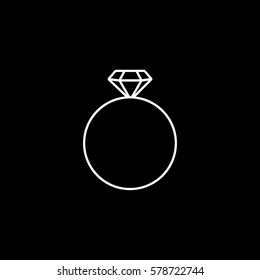 Valentines Day Ring With Diamond Line Icon On Black Background