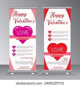 Valentines day roll up, pull up banner simple design, Valentine's day Roll up banner stand template, Pull up, display, advertisement, business flyer, poster, presentation, corporate, web banner,