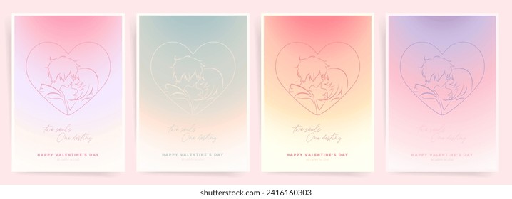 Valentine's Day Romance Gradient Love Posters and Flyers - Modern Y2K Aesthetic for Romantic Banners, Cute Anime Couple Designs, and Holiday Celebrations