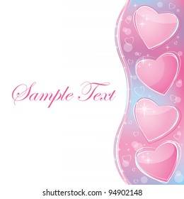 Valentine's Day romantic background for the card with a tender pink hearts. Four nice shine on the hearts of pink and blue background.