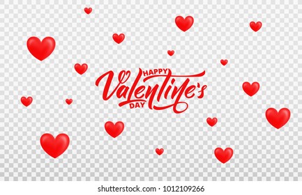 Valentines Day. Romantic background with glossy. Hearts and Happy Valentine's Day lettering