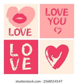 Valentines day romantic background with lipstick or brush drawing heart, I love you lipstick inscription