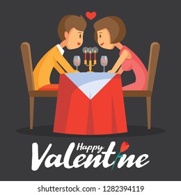 Valentines day romantic candle dinner with lovely couple vector illustration