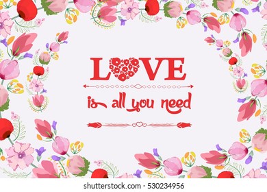 Valentines Day romantic card with flower background