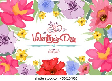 Valentines Day romantic card with flower background