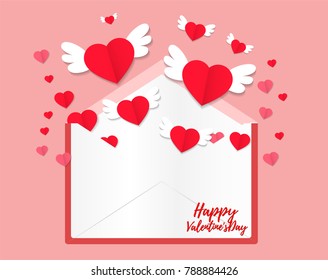 Valentines day romantic card for poster and love letter with red heart design cute pink concept and special background vector