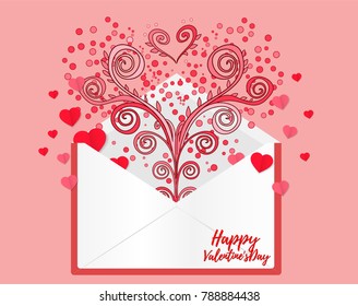 Valentines day romantic card for poster and love letter with red heart design cute pink concept and special background vector