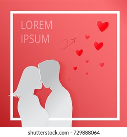valentine's day romantic couple kiss with copy space for word. Paper art design vector eps10