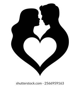 Valentine's day  Romantic couple sitting at the table in cafe silhouette vector icon illustration