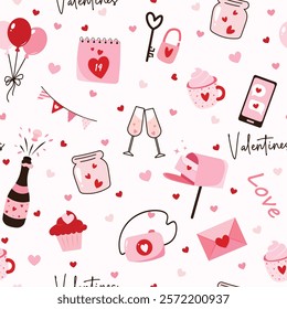 Valentine's Day Romantic Date Seamless Pattern Design, love , wedding seamless pattern