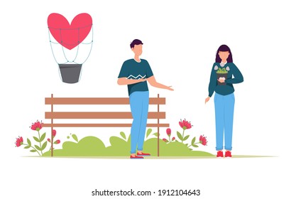Valentines day romantic dating gift card. Lovers relationship two people. Loving couple holding gift. Cheerful young couple close to each other and smiling. Holiday gift surprise celebration dating.