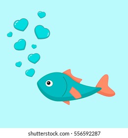 Valentine's day. Romantic design elements isolated. Thin line version. Vector illustration. Fish icon. 